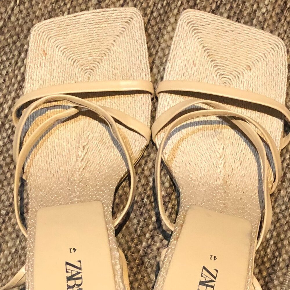 Zara Cream Strappy Square-Toe Sandals - Picture 9 of 11